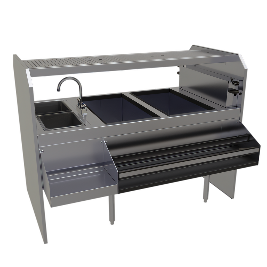 Product image #1 for Glastender 60-Inch Left-Workflow Assembly Pass-Thru Cocktail Station with 2 Ice Bins and 2 Wet Waste Sinks