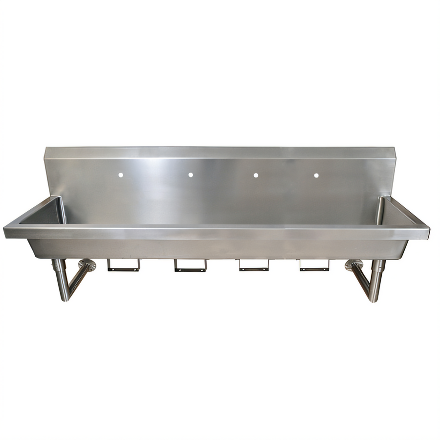Product image #1 for BK Resources Four-Station Wall-Mounted Hand Wash Sink, 96-Inch 304 Stainless Steel