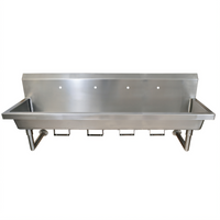 BK Resources Four-Station Wall-Mounted Hand Wash Sink, 96-Inch 304 Stainless Steel