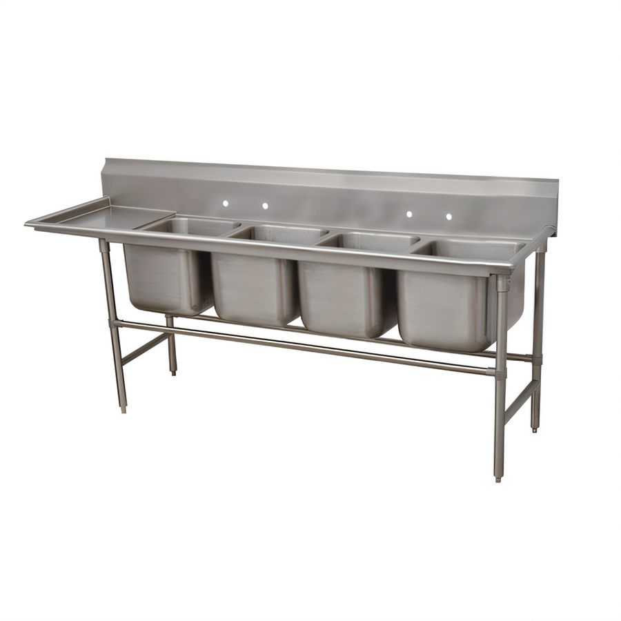 Product image #1 for Advance Tabco Regaline 4-Compartment Floor Model Sink with Left-Hand Drainboard, 20" x 20" Bowls, 36" Drainboard