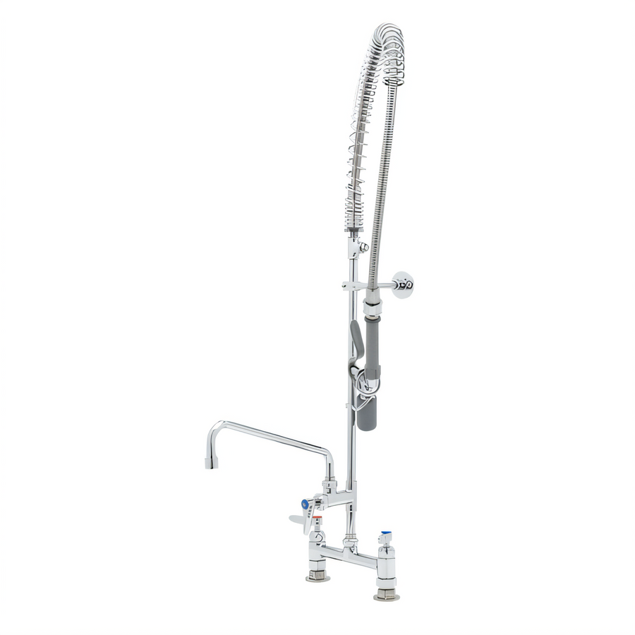 Product image #1 for EasyInstall 8" Adjustable Center Deck-Mount Pre-Rinse Unit with Add-On Faucet, 12" Swing Spout, and 1.07 GPM Spray Valve