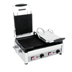 Thumbnail image #1 for Eurodib SFE02365240 Commercial Double Countertop Panini Press, Ribbed Cast Iron Plates, 18 x 11 Inches, 240V