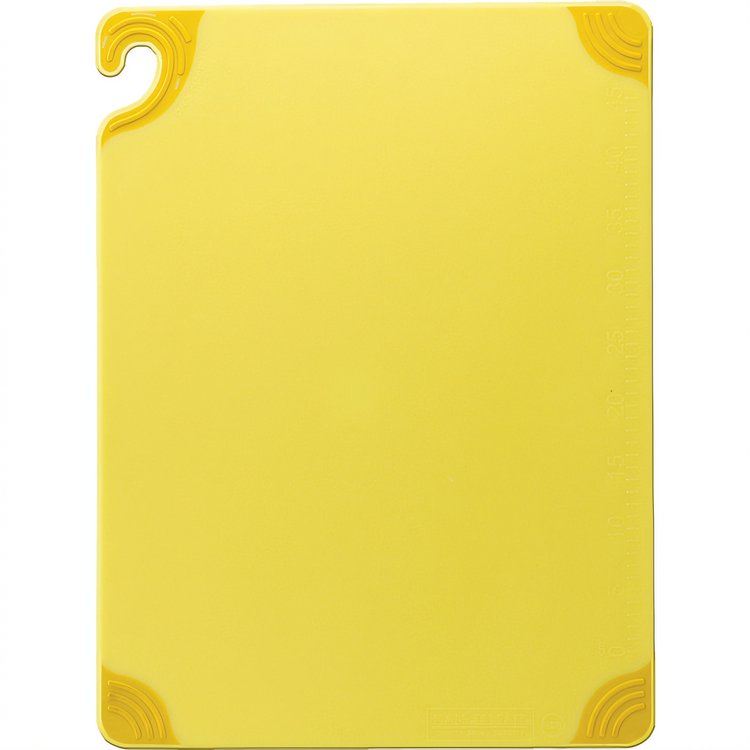 Product image #1 for Saf-T-Grip Yellow Co-Polymer Cutting Board with Anti-Slip Grips, Food Safety Hook, and Integrated Ruler, 15 x 20 x 1/2 Inch