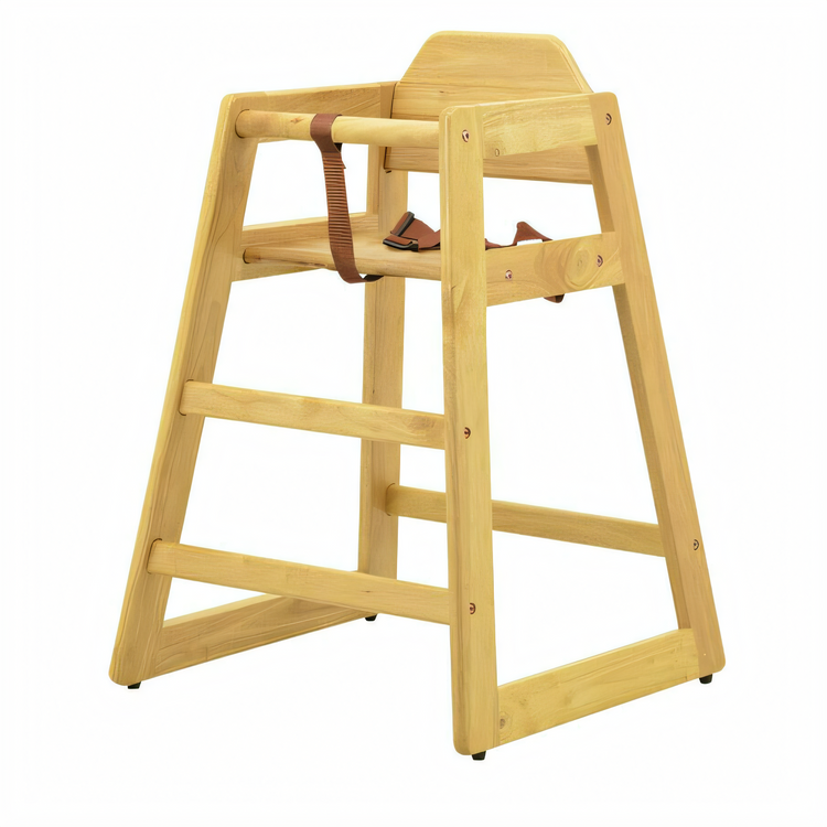 Product image #1 for Commercial Wooden High Chair with Rounded Corners and Nylon Safety Harness, Natural Finish