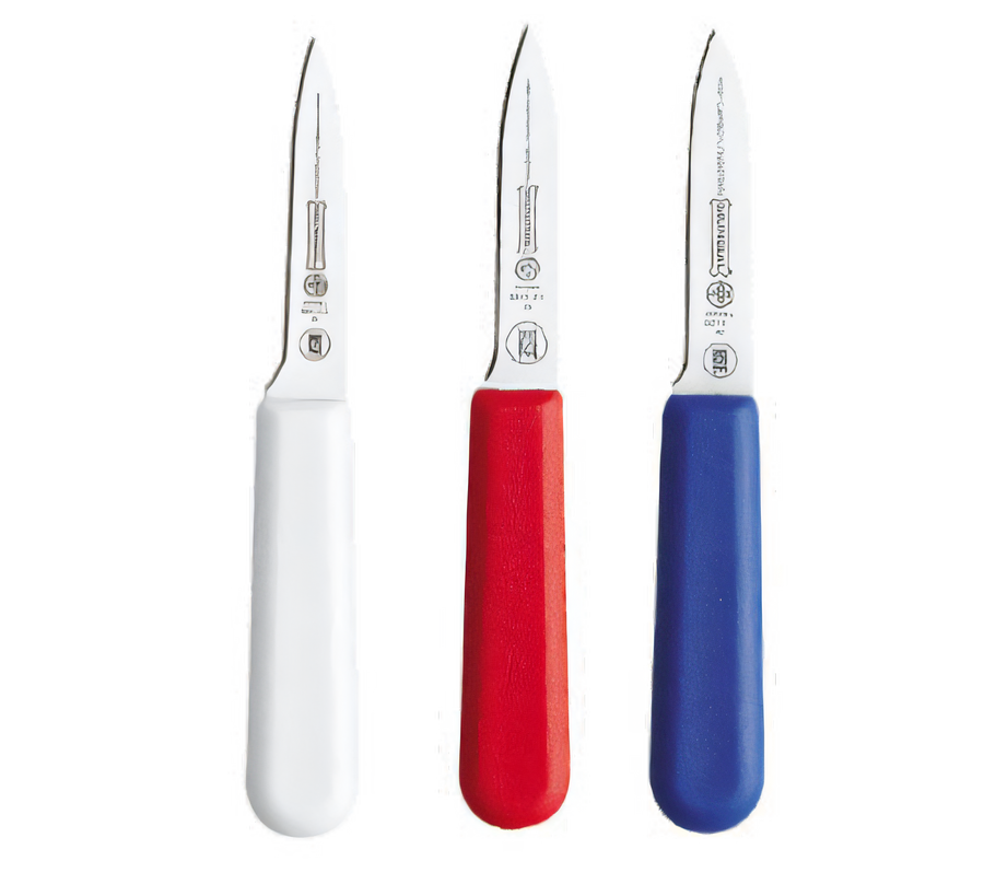 Product image #1 for Mundial Gourmet 3-1/4 Inch Chef's Style Paring Knife Set, 3-Pack, Red/White/Blue Handles