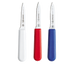 Thumbnail image #1 for Mundial Gourmet 3-1/4 Inch Chef's Style Paring Knife Set, 3-Pack, Red/White/Blue Handles