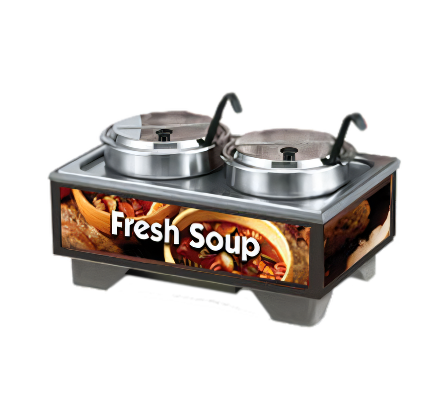 Product image #1 for Vollrath Cayenne® 1220 Full-Size Rethermalizing Soup Merchandiser Base with Country Kitchen Graphics and 7 Qt Accessory Pack