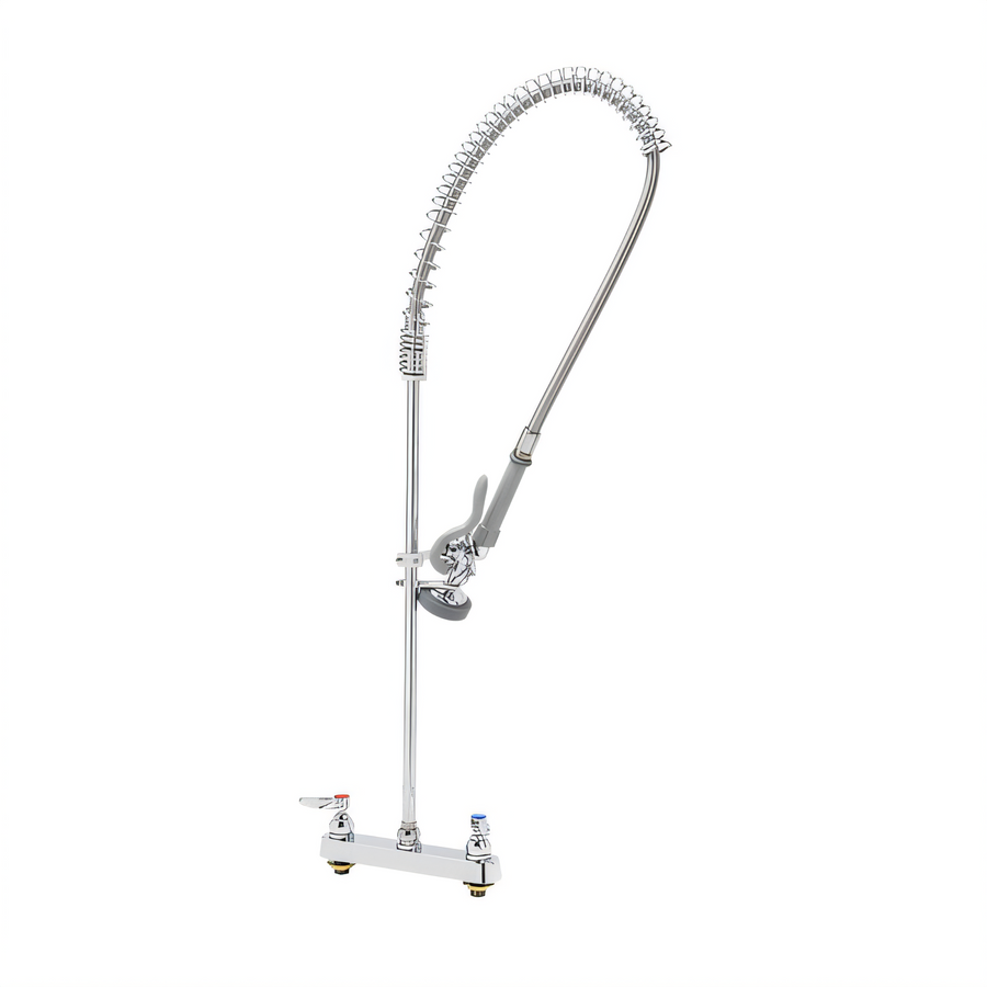 Product image #1 for T&S Brass EasyInstall Workboard Deck Mount Pre-Rinse Mixing Faucet with Spring-Action Gooseneck, 8-Inch Centers