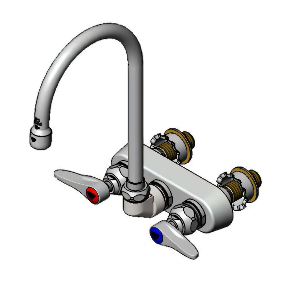 Product image #1 for T&S Brass B-1146-XS Wall-Mount Workboard Faucet with 5-3/4" Swivel Gooseneck Nozzle, 4" Centers