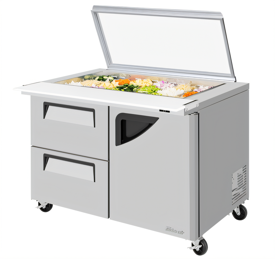 Product image #1 for Turbo Air Super Deluxe 48-1/4-Inch Two-Section Mega Top Sandwich/Salad Prep Table with Glass Lid, 1 Door and 2 Drawers