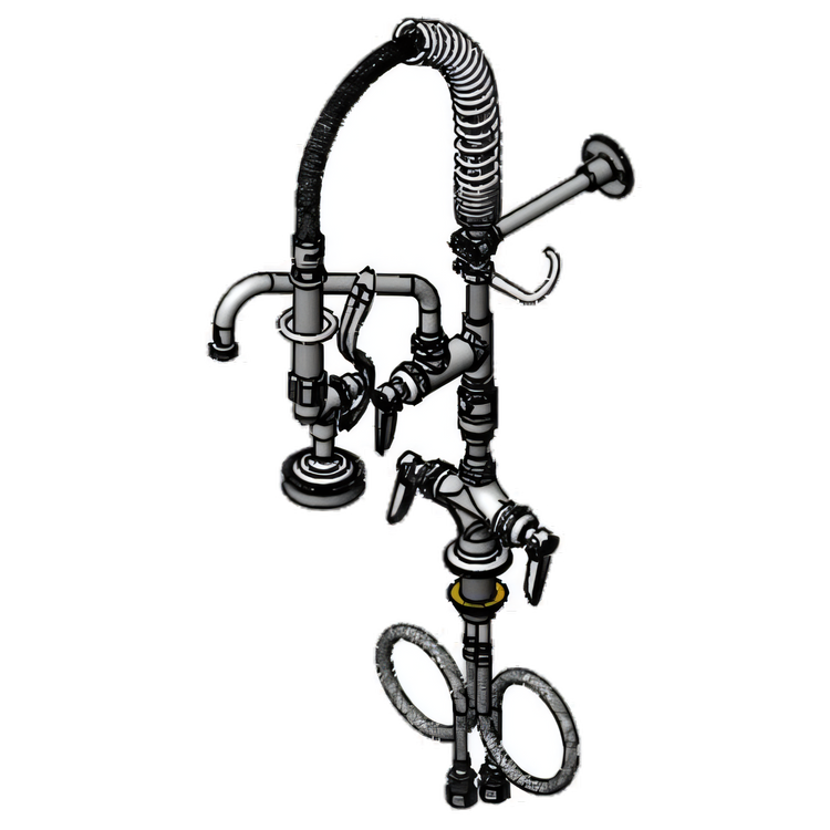 Product image #1 for T&S Brass Mini Pre-Rinse Unit, Single-Hole Deck Mount, 8-Inch Swing Nozzle, Low-Flow Spray Valve
