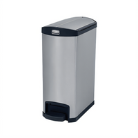 Rubbermaid Commercial Slim Jim 13 Gallon End-Step Stainless Steel Bathroom Trash Can, Black
