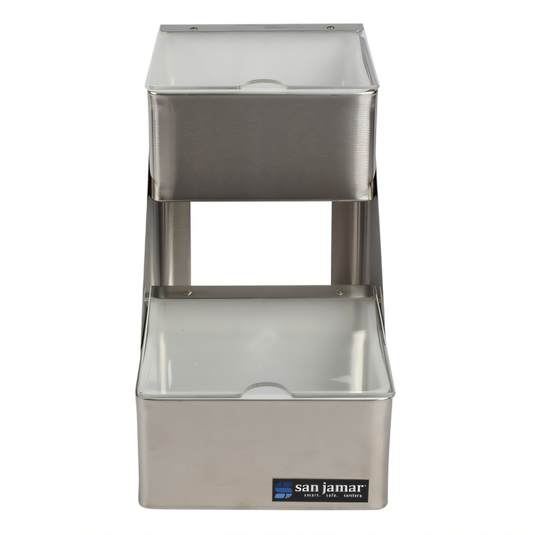 Product image #1 for San Jamar 2-Tier Stepped Condiment Center with Individual Notched Lids, 2 x 1 Quart Inserts, Stainless Steel