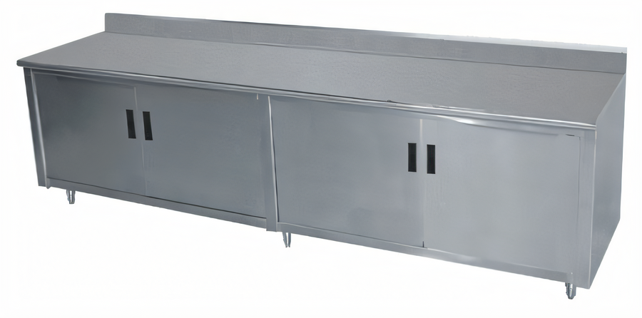 Product image #1 for Advance Tabco Special Value Series Economy Enclosed Work Table, 84 x 24 Inches, Cabinet Base, 16-Gauge 304 Stainless Steel Top, 5-Inch Backsplash