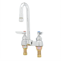 T&S Brass Deck-Mounted Lavatory Faucet, 4-Inch Centers, Rigid Gooseneck, Lever Handles, Low-Lead, 2.2 GPM