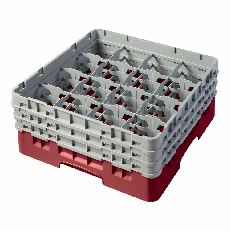 Product image #2 for Camrack® Full Size 16-Compartment Glass Rack with 3 Soft Gray Extenders, Cranberry