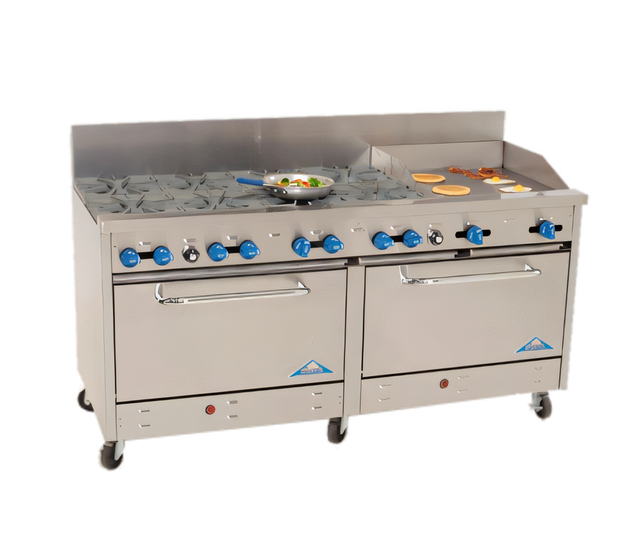 Product image #1 for Comstock-Castle 72-Inch Commercial Gas Range with 8 Star Burners, 24-Inch Griddle, and 2 Ovens