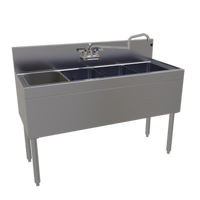 Glastender Four-Compartment Stainless Steel Underbar Sink Unit with Splash Mount Faucet, 48 Inch W x 19 Inch D