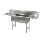 Thumbnail image #1 for BK Resources BKS-2-1620-12-18TS 68-Inch Freestanding 2-Compartment 304 Stainless Steel Sink with Left & Right Drainboards