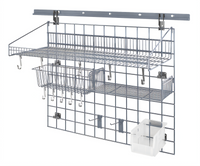 Quantum Store Grid Standard-Duty Wall-Mounted Starter Kit with Shelf, Basket, Bin Holder and Clear Bin