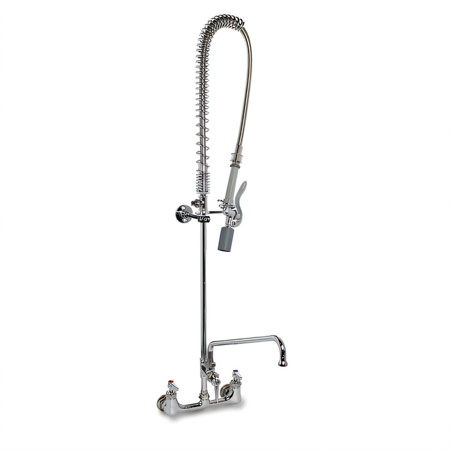 Product image #1 for T&S Brass EasyInstall 8" Wall Mount Pre-Rinse Unit with Add-On Faucet, 12" Swing Nozzle and 1.07 GPM Spray Valve