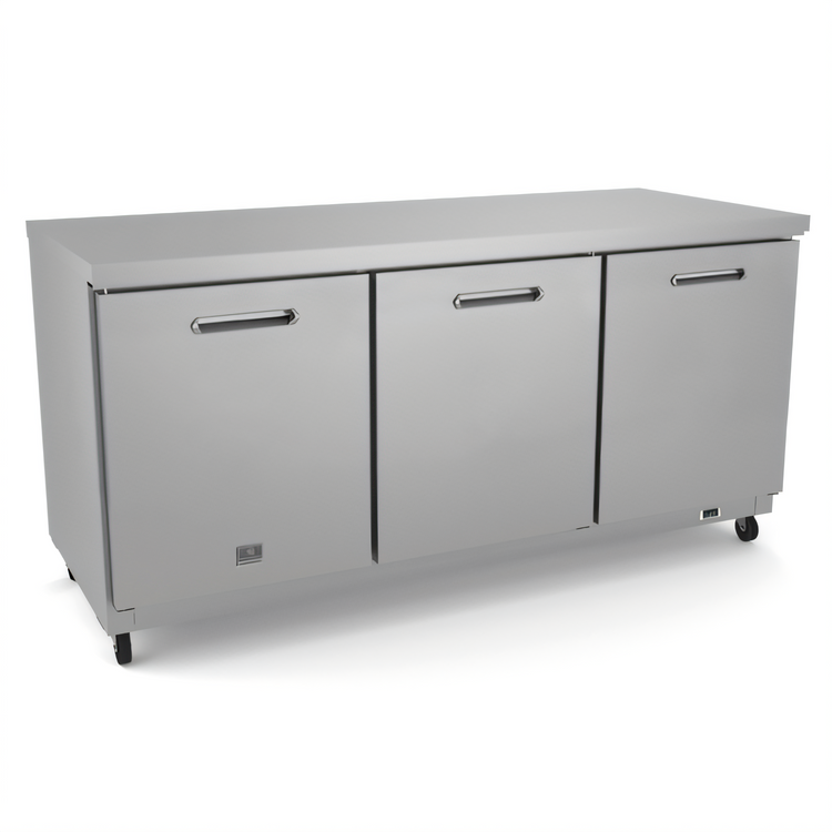 Product image #1 for Kelvinator Commercial 72-Inch Three-Section Undercounter Refrigerator with Solid Hinged Doors