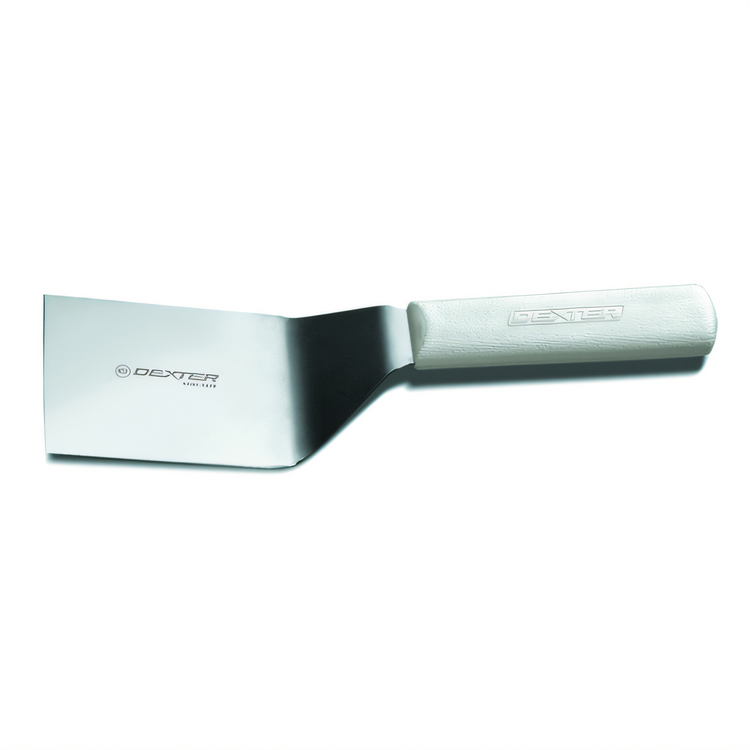 Product image #1 for Sani-Safe Hamburger Turner, 4 x 3 Inch Stiff Offset Stainless Steel Blade with White Polypropylene Handle