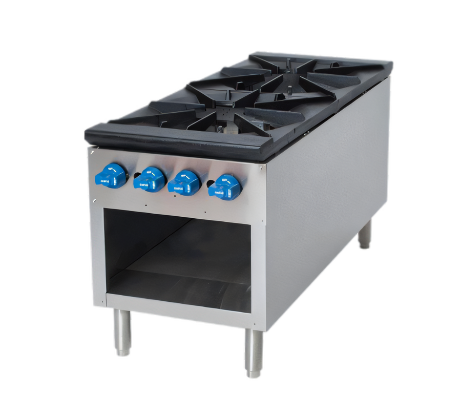 Product image #1 for Comstock-Castle 2CSP18 Gas Stock Pot Range, 18-Inch Wide x 42-Inch Deep, Open Front Cabinet Base, 2 Burner Sections, 220,000 BTU
