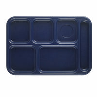 Cambro Budget 6-Compartment Rectangular School Tray, Full Portion, 10 x 14.5 Inches, Navy Blue, ABS