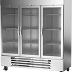 Thumbnail image #1 for Beverage Air Horizon Series HBRF72HC-1-C-G Dual-Temperature Three-Section Glass Door Reach-In Refrigerator/Freezer, Stainless Steel