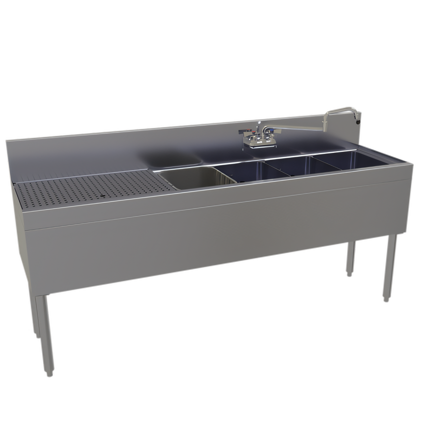 Product image #1 for Glastender 72-Inch Four-Compartment Stainless Steel Underbar Sink Unit with 24-Inch Left Drainboard