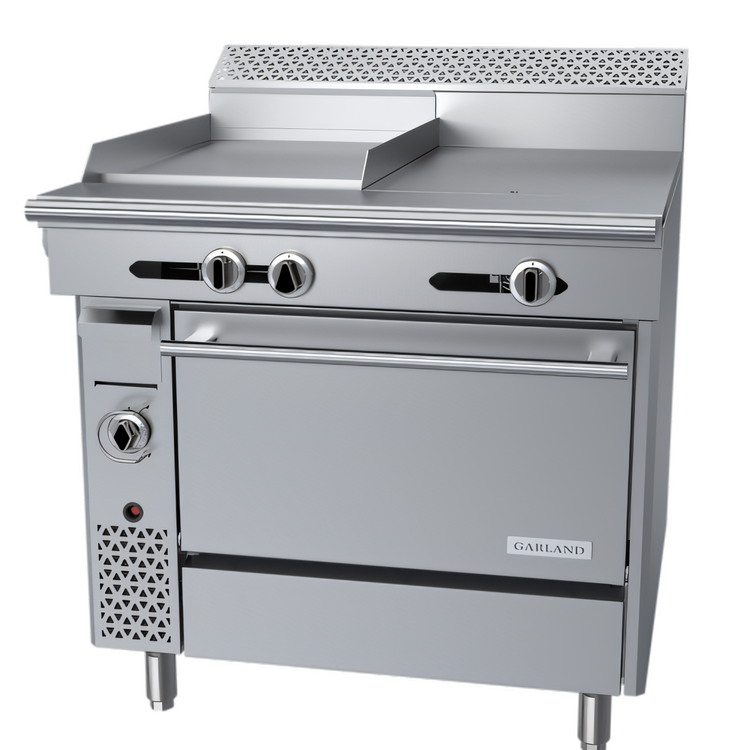 Product image #1 for Garland Cuisine 36-Inch Heavy Duty Gas Combination Range with 18-Inch Thermostatic Griddle, 18-Inch Hot Top, and Standard Oven