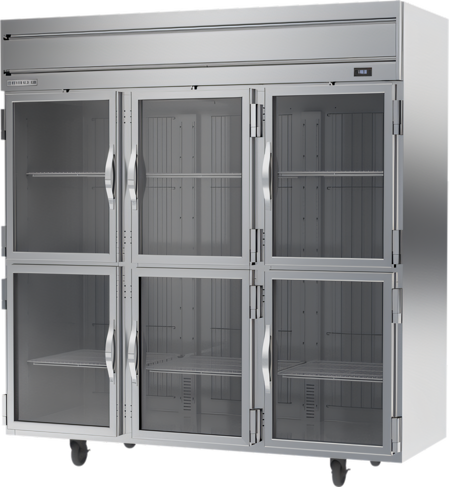 Product image #1 for Beverage-Air Horizon Series Three-Section Reach-In Freezer with Six Half-Glass Doors, 69.1 Cu. Ft., Top-Mounted Self-Contained Refrigeration