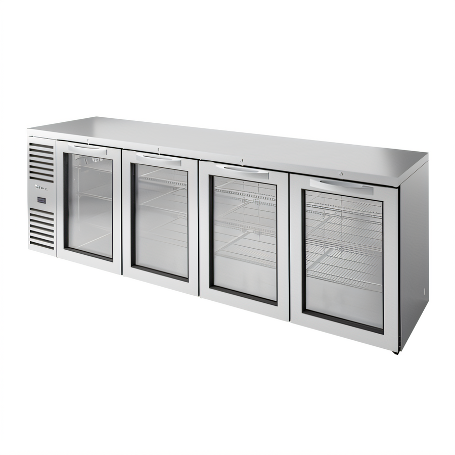 Product image #1 for True Premier Bar 108-Inch Four-Section Refrigerated Back Bar Cooler with Stainless Steel Top and Locking Glass Doors