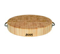 John Boos Boos Block Gift Collection Round End-Grain Maple Cutting Board with Stainless Steel Handles, 18 Inch x 3 Inch