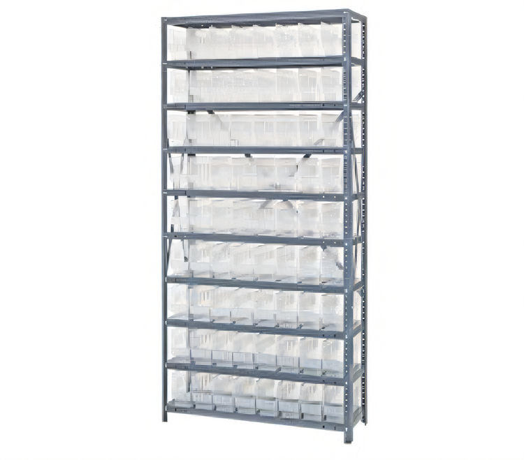 Product image #1 for Quantum Heavy-Duty Stationary Wire Shelving Unit with 10 Shelves and 72 Clear Bins, 36 x 12 x 75 Inches