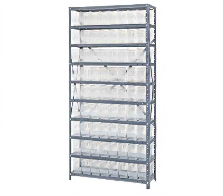 Product image #1 for Quantum Heavy-Duty Stationary Wire Shelving Unit with 10 Shelves and 72 Clear Bins, 36 x 12 x 75 Inches