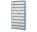 Thumbnail image #1 for Quantum Heavy-Duty Stationary Wire Shelving Unit with 10 Shelves and 72 Clear Bins, 36 x 12 x 75 Inches