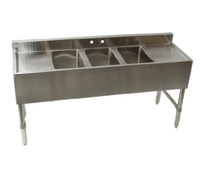 18/304 Stainless Steel Three-Compartment Underbar Sink with Left and Right Drainboards, 59-1/2 Inch Wide
