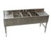 Thumbnail image #1 for 18/304 Stainless Steel Three-Compartment Underbar Sink with Left and Right Drainboards, 59-1/2 Inch Wide