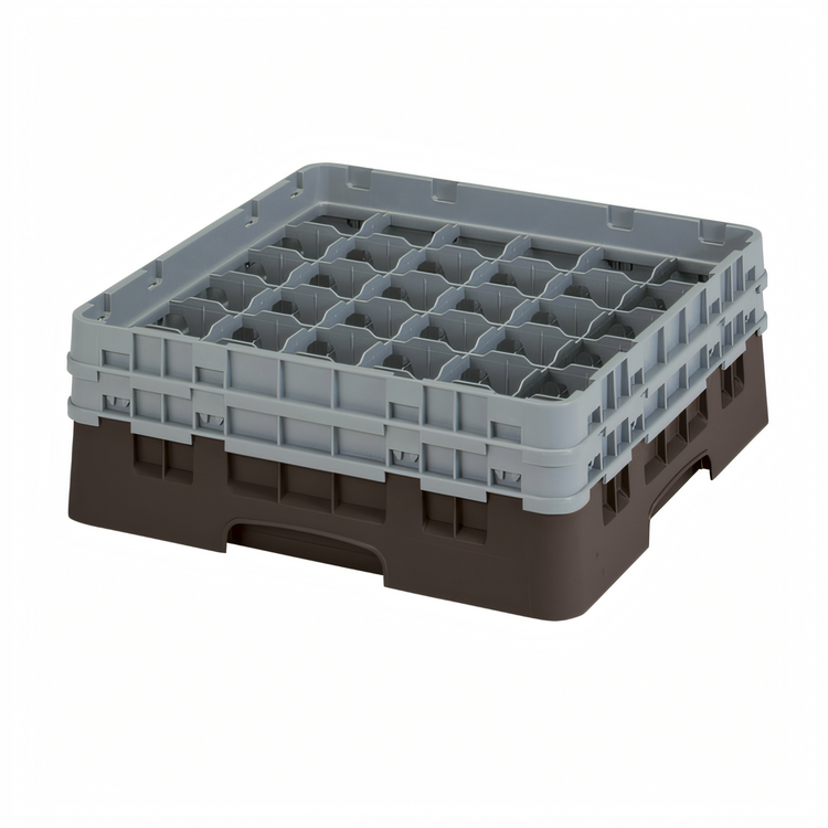 Product image #2 for Cambro Camrack® Full Size Low Profile 36-Compartment Glass Rack with 2 Soft Gray Extenders, Brown