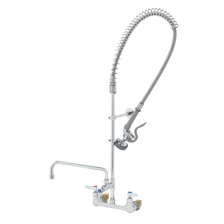 Product image #1 for T&S Brass EasyInstall 8-Inch Wall Mount Pre-Rinse Unit with Add-On Faucet, 12-Inch Swing Nozzle, and 1.15 GPM Spray Valve