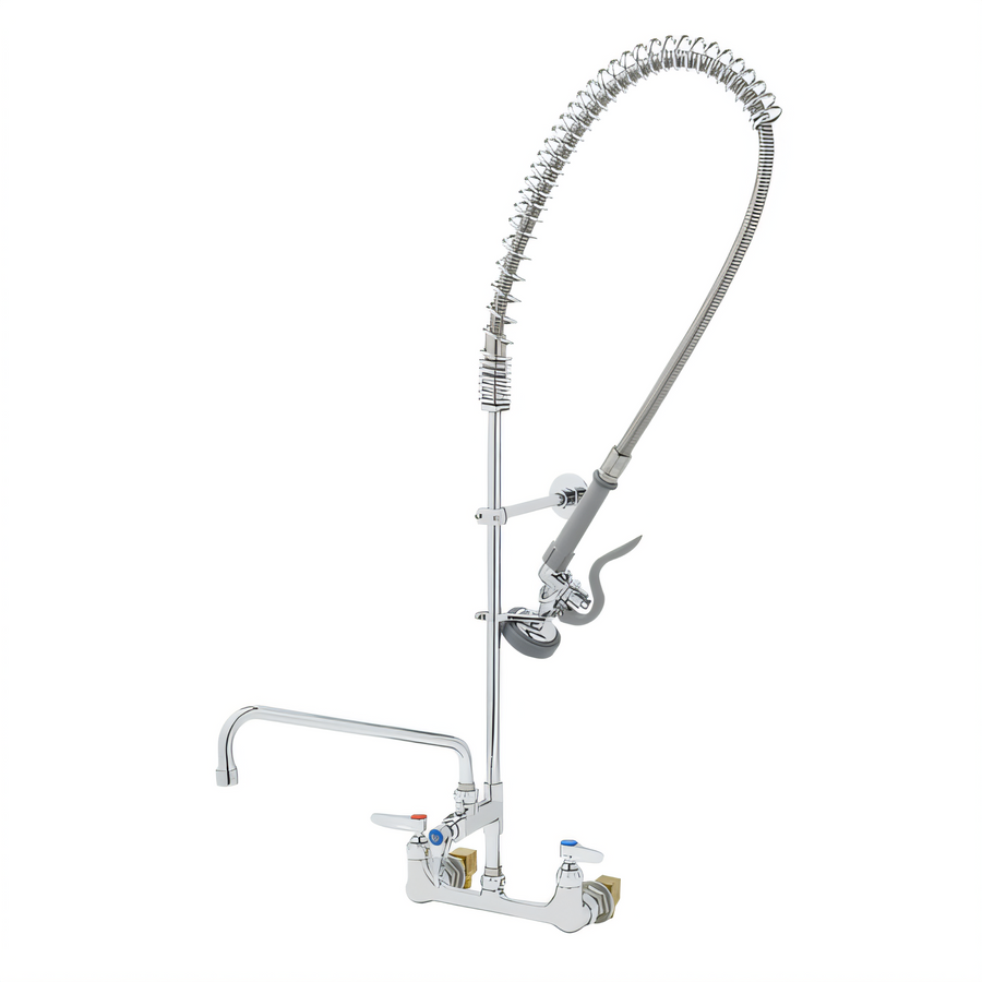 Product image #1 for T&S Brass EasyInstall 8-Inch Wall Mount Pre-Rinse Unit with Add-On Faucet, 12-Inch Swing Nozzle, and 1.15 GPM Spray Valve