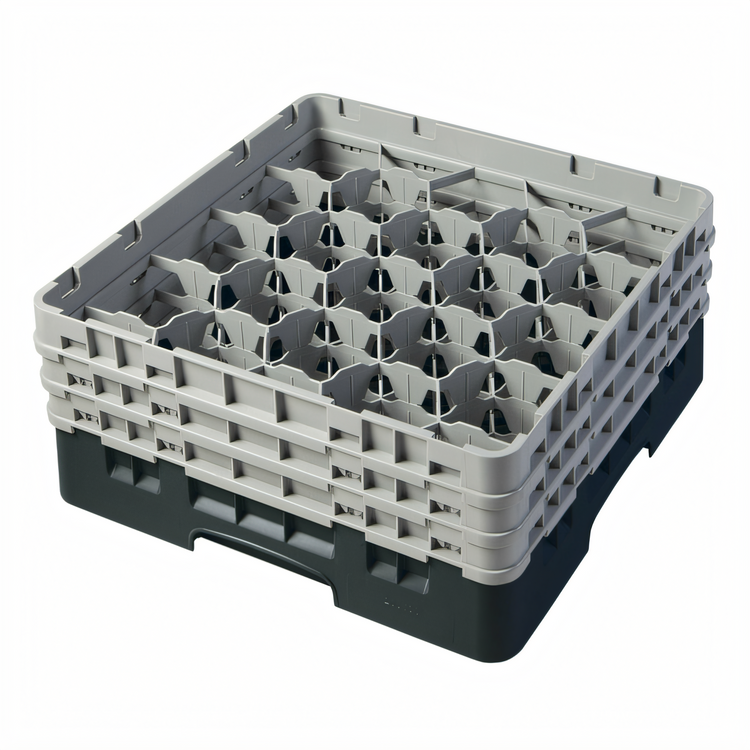 Product image #2 for Cambro Camrack Full Size 20-Compartment Glass Rack with 3 Soft Gray Extenders, Black