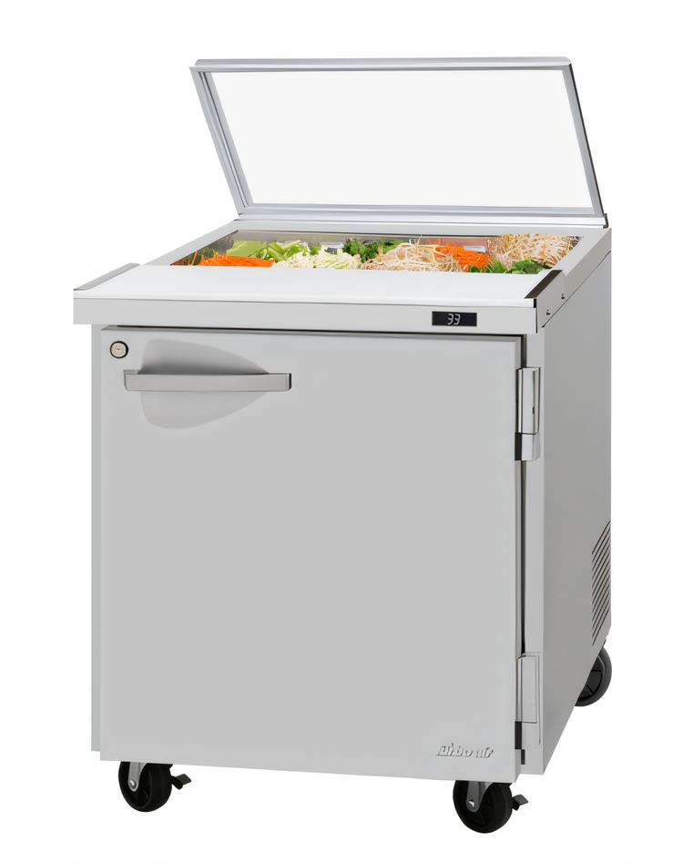 Product image #1 for Turbo Air PRO Series 28-Inch One-Section Sandwich/Salad Prep Table with Glass Lid, Rear-Mount Self-Contained Refrigeration, 8 Pans, 1 Door