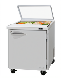 Turbo Air PRO Series 28-Inch One-Section Sandwich/Salad Prep Table with Glass Lid, Rear-Mount Self-Contained Refrigeration, 8 Pans, 1 Door