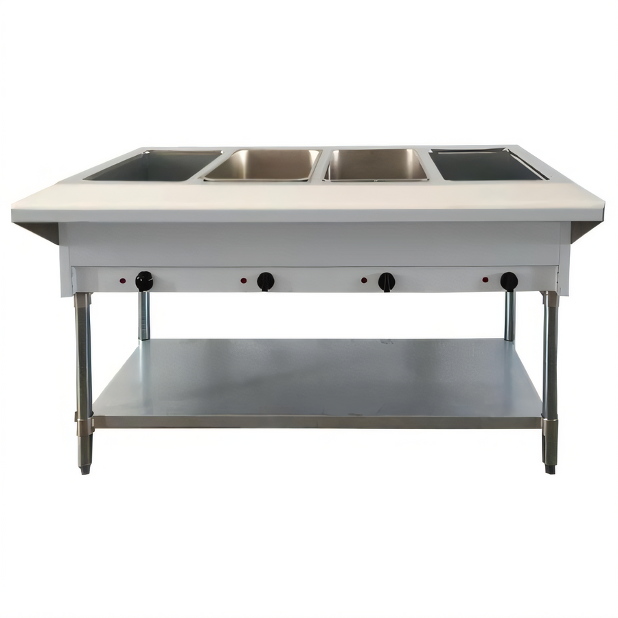 Product image #1 for Omcan Stainless Steel Open Well Electric Steam Table with Cutting Board and Undershelf, 58-Inch, 4-Pan, 240V
