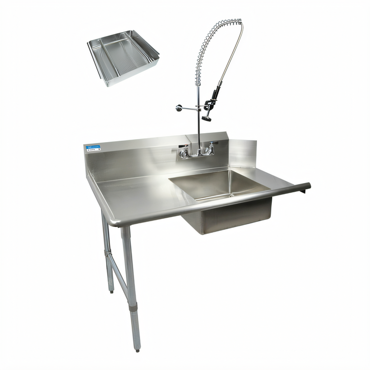 Product image #1 for BK Resources 26-Inch Straight Left-to-Right Soiled Dish Table with Pre-Rinse Sink and Faucet, Galvanized Legs