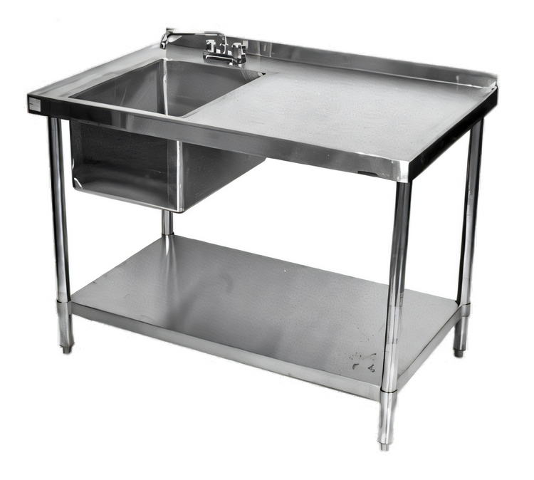 Product image #1 for Klinger's Trading 48-Inch Stainless Steel Work Table with Left-Side Prep Sink, Backsplash, and Undershelf