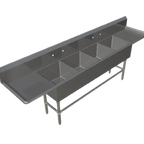 Thumbnail image #1 for John Boos Pro-Bowl 4PB1824-2D24 4-Compartment Stainless Steel Sink, Left & Right 24-Inch Drainboards, 12-Inch Deep Bowls, 16-Gauge, 123-1/4-Inch W